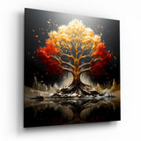 Red And Yellow Flame Canopy Tree Of Life Glass Wall Art - 40x40 cm