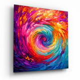Spirale tourbillonnante arc-en-ciel tableau en verre - 40x40 cm