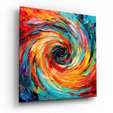 Vortice a impasto arancione e turchese quadro in vetro - 40x40 cm