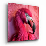 Crimson Red Feathered Flamingo Glass Wall Art - 40x40 cm