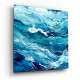 Lignes de vagues bleues ondulantes tableau en verre - 40x40 cm