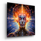 Glowing Filigree Mind Woman Portrait Glass Wall Art - 40x40 cm