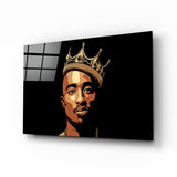 Pop-Art-Porträt eines Rappers mit goldener Krone Glasbild - 72x46 cm