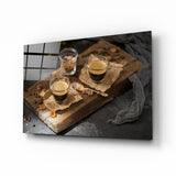 Two Espresso Shots On Wood Board Glass Wall Art - 72x46 cm