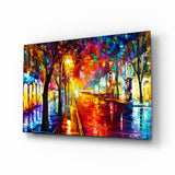 Lighted Street Glass Wall Art - 72x46 cm