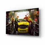 Retro Icons at the Garage Glass Wall Art - 72x46 cm