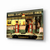 Vintage Icons - Retro Gas Station Tableau en verre - 72x46 cm