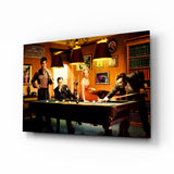 Icônes rétro à la salle de billard V2 tableau en verre - 72x46 cm