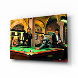 Iconos retro en el salón de billar cuadro de cristal - 72x46 cm