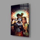 Krishna and Radha Glass Wall Art.