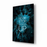 «Never Stop Looking Up» cielo notturno turchese quadro in vetro - 72x46 cm