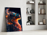 Fire Lion Glass Wall Art.