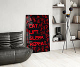 Eat, Lift, Sleep Glass Wall Art.