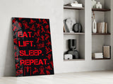 Eat, Lift, Sleep Glass Wall Art.