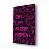 Motivazione con pittogrammi workout fucsia quadro in vetro - 72x46 cm