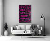 Eat, Lift, Sleep Glass Wall Art.