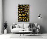 Eat, Lift, Sleep Glass Wall Art.