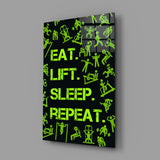Eat, Lift, Sleep Glass Wall Art.