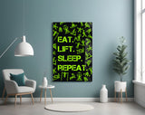 Eat, Lift, Sleep Glass Wall Art.