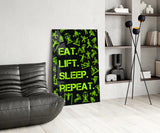 Eat, Lift, Sleep Glass Wall Art.