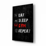 Eat, Sleep, Gym Glass Wall Art - 72x46 cm