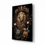 Abstract Proud Savanna Lion Tableau en verre - 72x46 cm