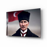 Ataturk Kalpak Crescent Flag Glass Wall Art - 72x46 cm