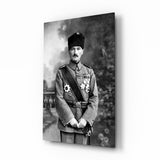 Ritratto a figura intera di Atatürk con medaglie quadro in vetro - 72x46 cm
