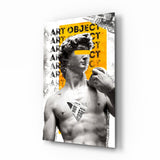 Collage di statua in marmo con blocco giallo quadro in vetro - 72x46 cm