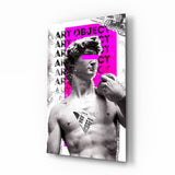Collage di statua in marmo con blocco magenta quadro in vetro - 72x46 cm