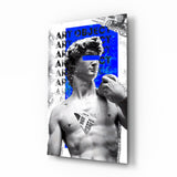Marble Statue Collage Blue Block Glass Wall Art - 72x46 cm