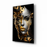 Golden Face Glass Wall Art