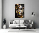 Golden Face Glass Wall Art.