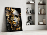 Golden Face Glass Wall Art.