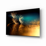 Semi di tarassaco dorati in macro quadro in vetro - 72x46 cm