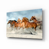 Chestnut Herd Running in Dust Glass Wall Art - 72x46 cm