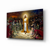 Jésus en robe dorée parmi les soldats tableau en verre - 72x46 cm