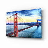 Le Golden Gate au crépuscule au-dessus de la baie tableau en verre - 72x46 cm