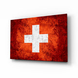 Drapeau suisse à croix, orange vif et rayé tableau en verre - 72x46 cm
