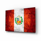 Scratched Orange Red Peru Emblem Flag Glass Wall Art - 72x46 cm