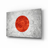 Gray Marble Red Sun Circle Japan Flag Glass Wall Art - 72x46 cm