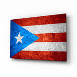 Drapeau de Porto Rico à étoile sur marbre givré tableau en verre - 72x46 cm