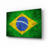 Distressed Grunge Brazil Star Globe Flag Glass Wall Art - 72x46 cm