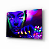 Neon Woman Glass Wall Art.