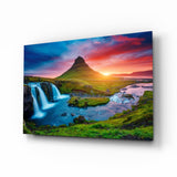 Kirkjufellsfoss Wasserfall und Aussicht Glasbild - 72x46 cm