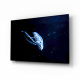 Solitary Blue Jellyfish Night Glass Wall Art - 72x46 cm