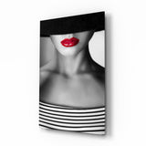 Red Lips Portrait Glass Wall Art.