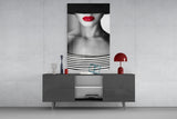 Red Lips Portrait Glass Wall Art.