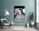 Red Lips Portrait Glass Wall Art.