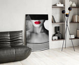 Red Lips Portrait Glass Wall Art.
